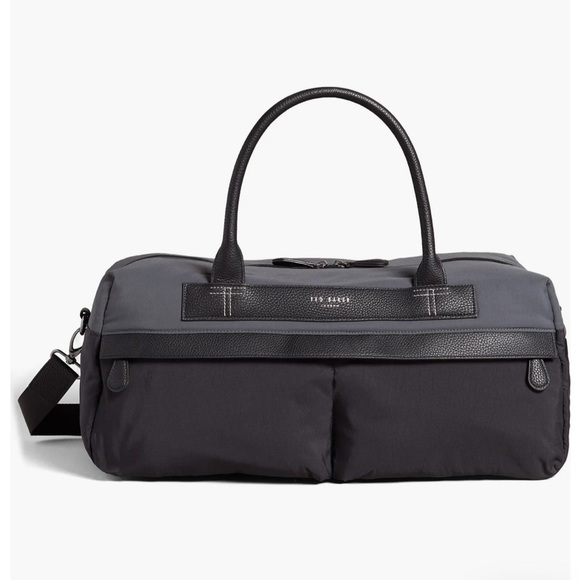 🎯NWT Ted Baker London Plier Nylon Holdall Duffle Bag Black Gray - Picture 3 of 16